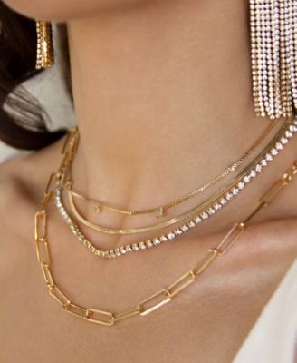 18k Gold-Plated 3-Pc. Set Cubic Zirconia Mixed Link Necklaces