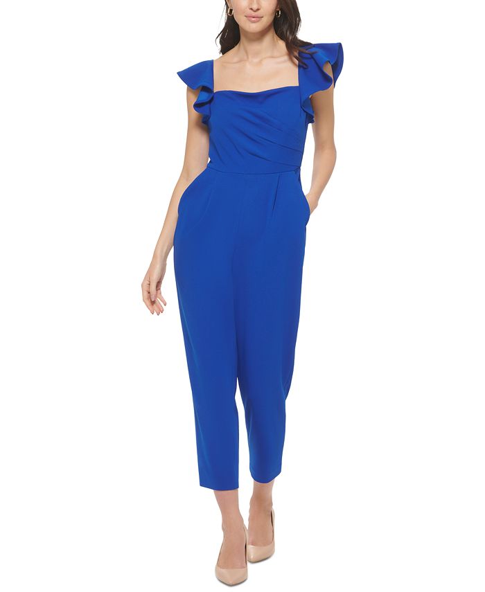 Calvin Klein Women's Ruffle-Sleeve Square-Neck Cropped Jumpsuit - Macy's