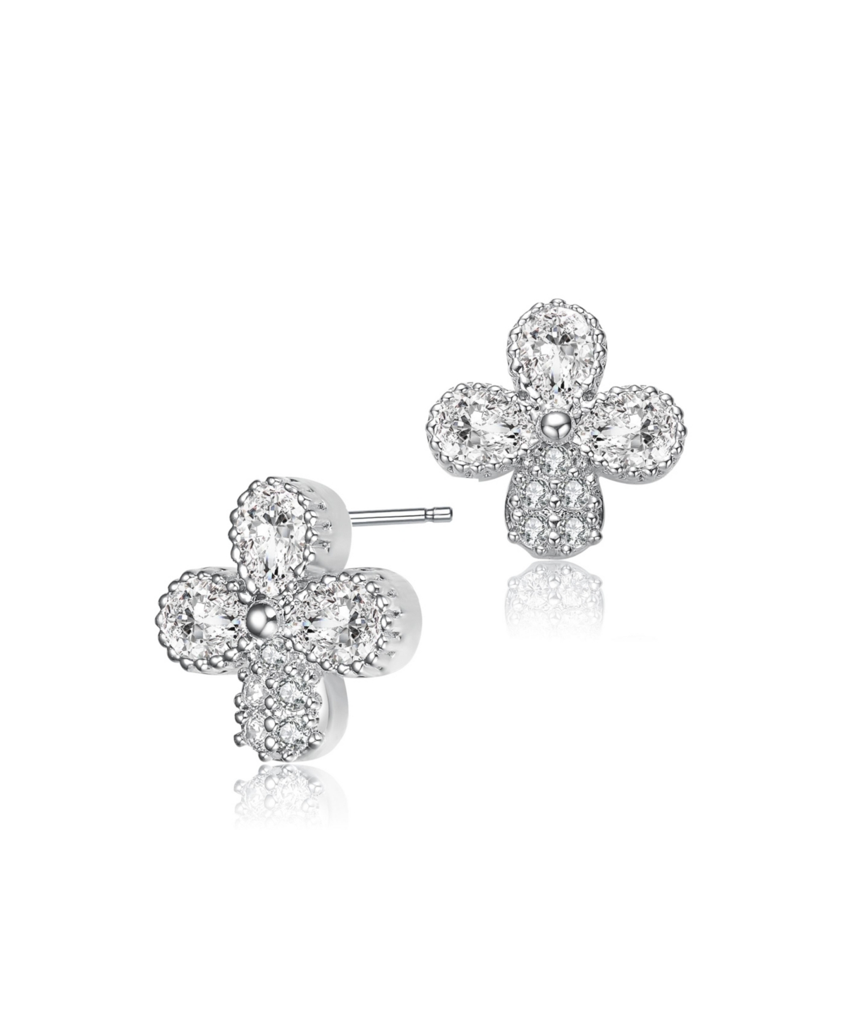 Genevive Gv Sterling Silver White Gold Plated Clear Pear and Round Cubic Zirconia Clover Earrings