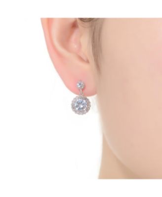 GV Sterling Silver White Gold Plated Clear Round Cubic Zirconia Halo Tier Earrings