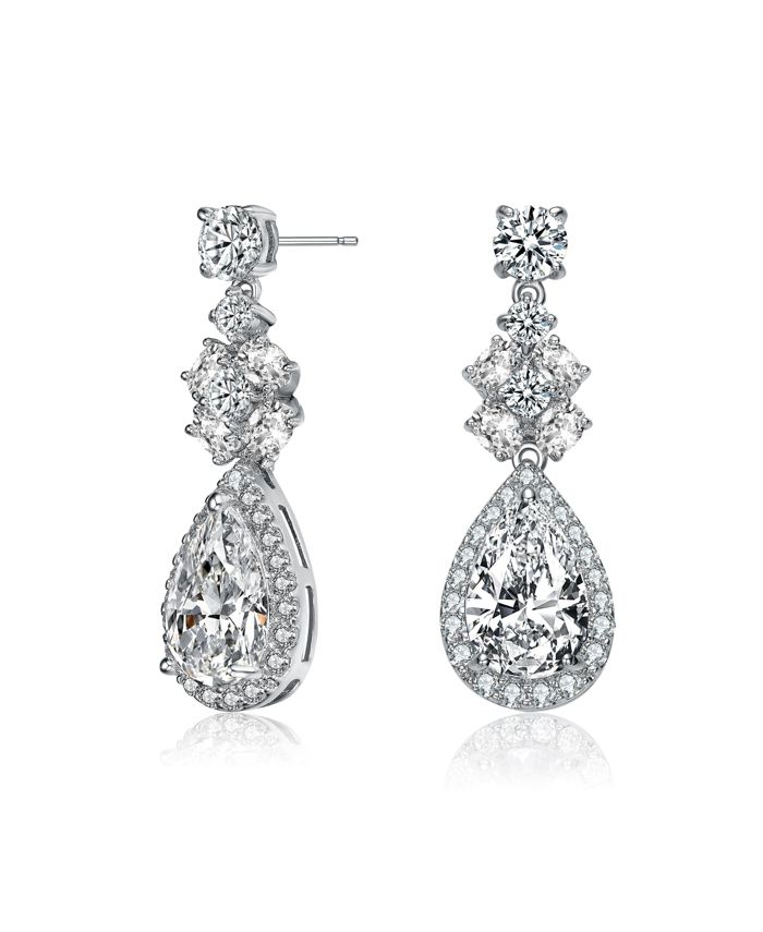 Genevive Dazzling White Gold Plated Clear Cubic Zirconia Drop Earrings