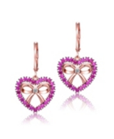 Genevive Gv Sterling Silver with 18K Rose Gold Plated Heart Leverback Earrings - Pink