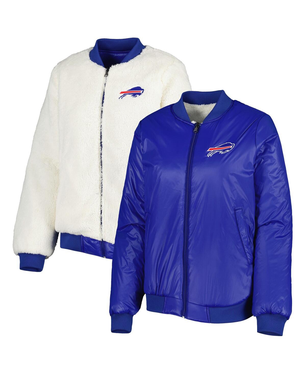 G-III 4HER BY CARL BANKS WOMEN'S G-III 4HER BY CARL BANKS OATMEAL, ROYAL BUFFALO BILLS SWITCHBACK REVERSIBLE FULL-ZIP JACKET 