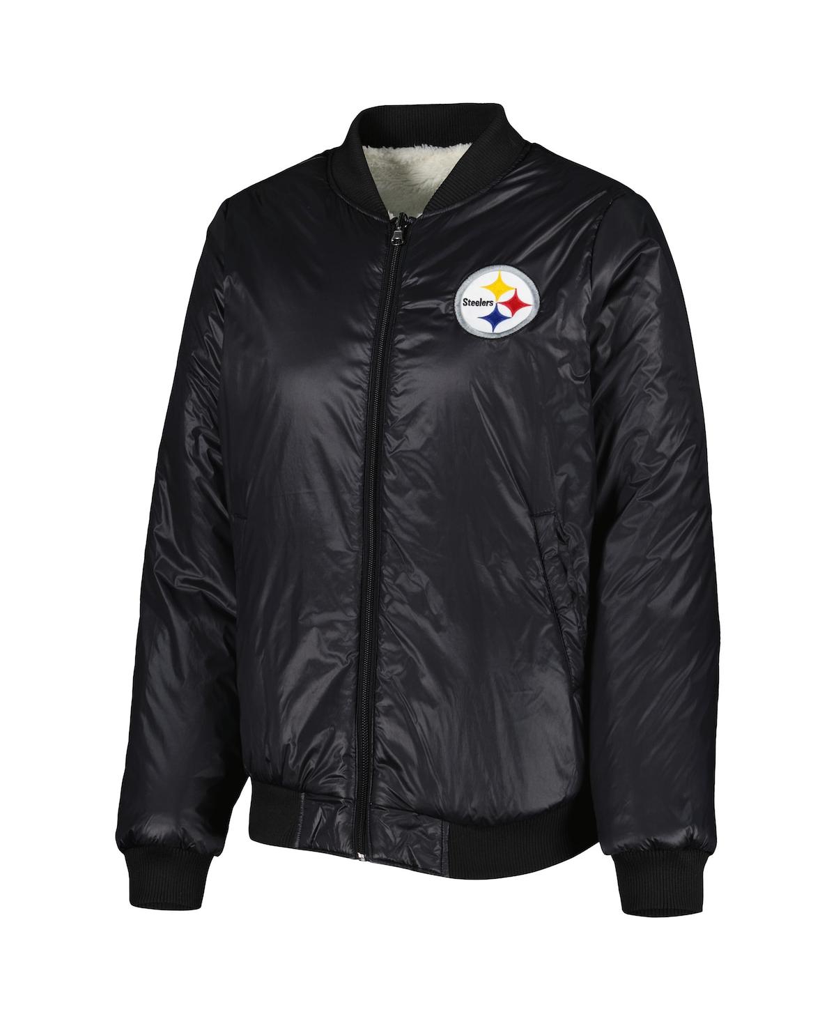 G-III 4HER BY CARL BANKS WOMEN'S G-III 4HER BY CARL BANKS OATMEAL, BLACK PITTSBURGH STEELERS SWITCHBACK REVERSIBLE FULL-ZIP J 