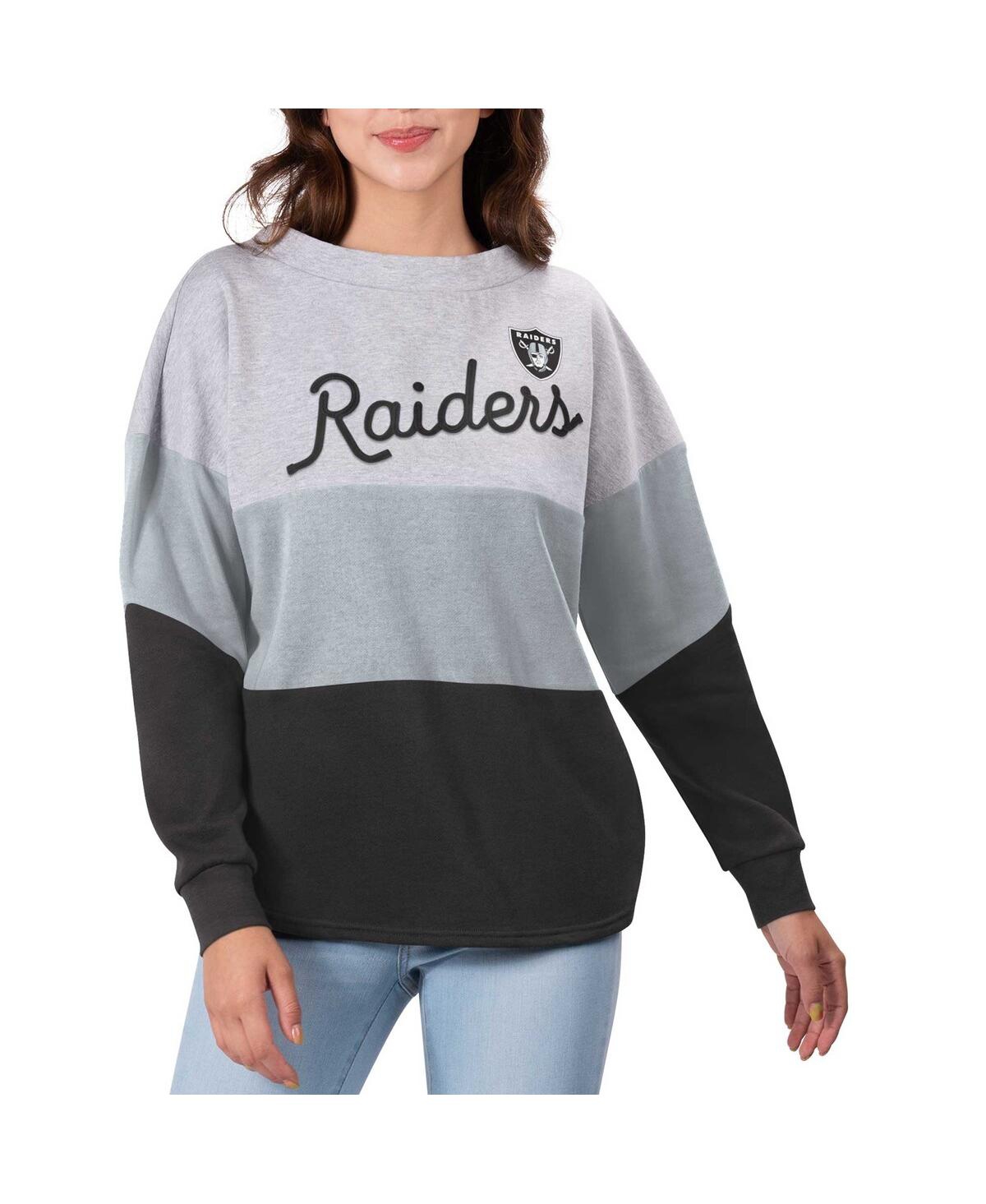Touché Women's Touch Heathered Gray, Black Las Vegas Raiders Outfield Deep V-back Pullover Sweatshirt In Heathered Gray,black