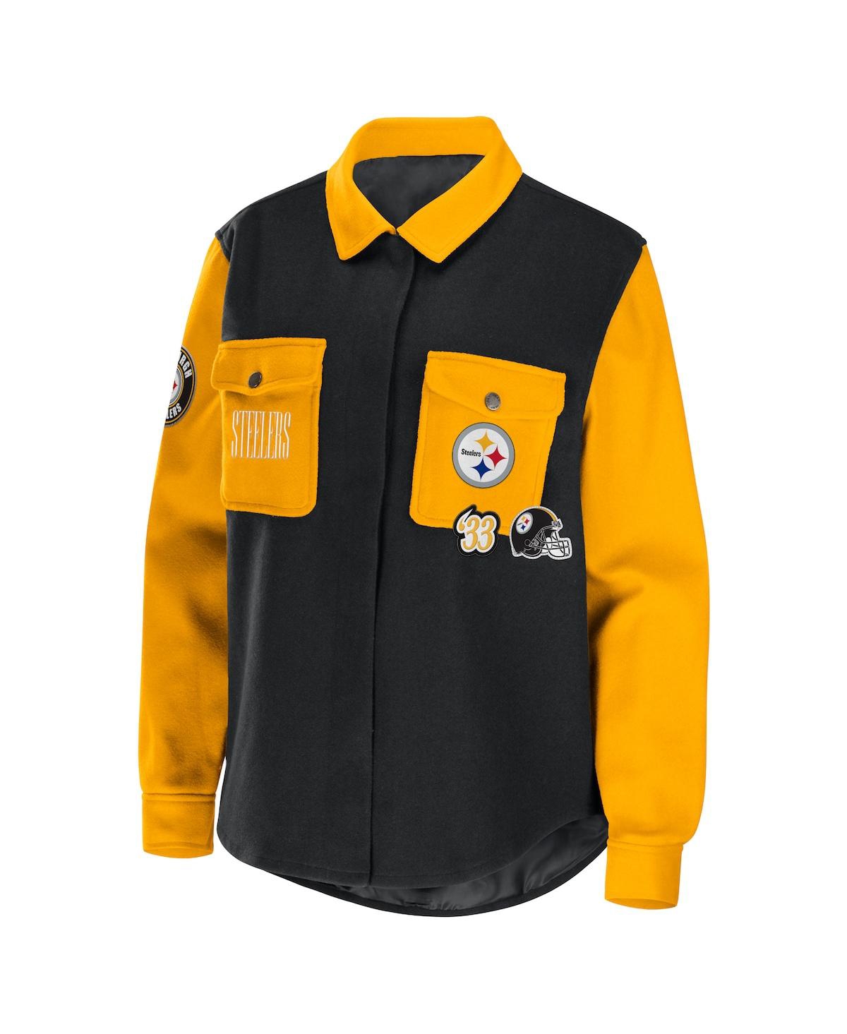 Shop Wear By Erin Andrews Women's  Black Pittsburgh Steelers Snap-up Shirt Jacket