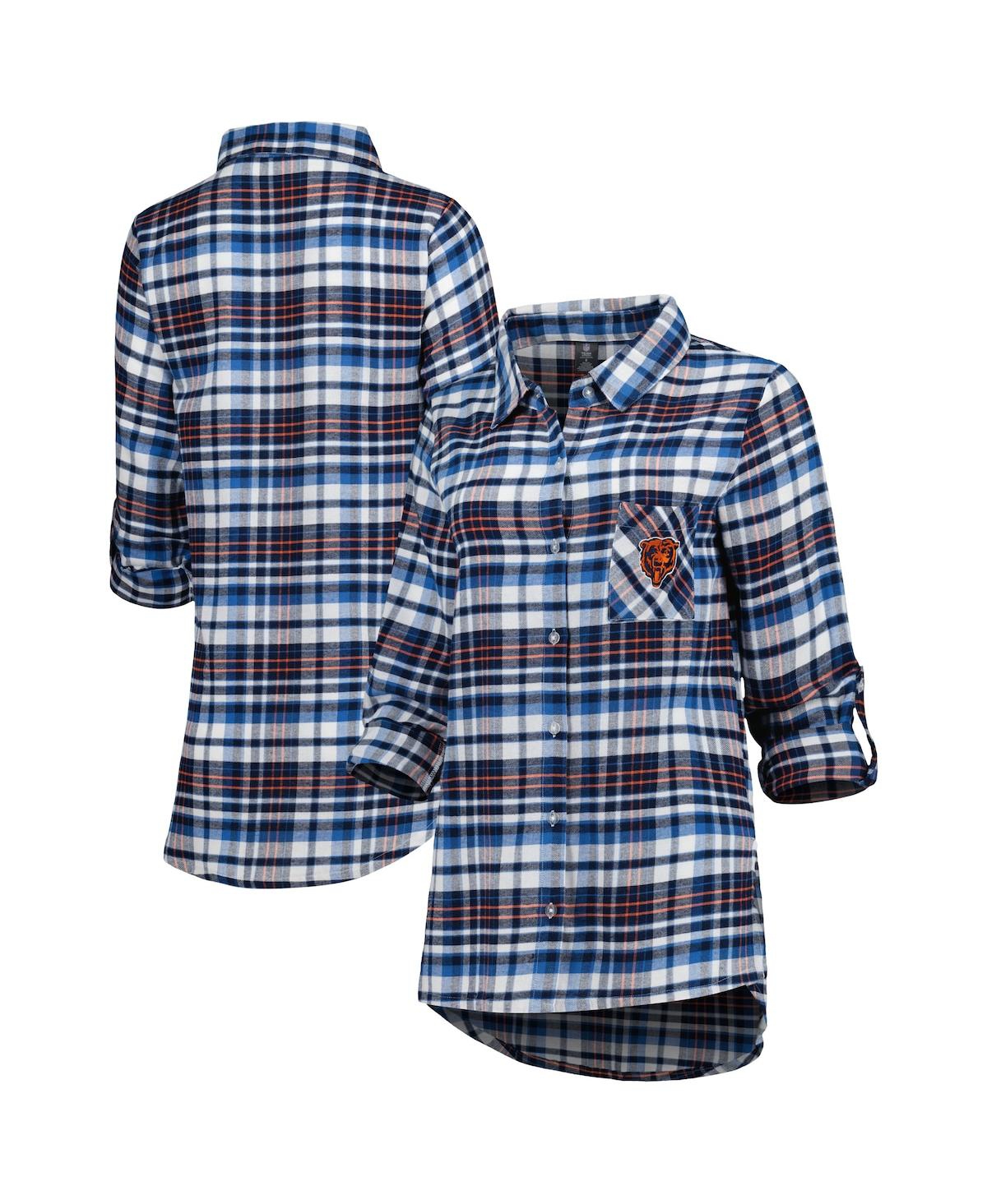 Concepts Sport Navy Chicago Bears Plus Size Mainstay Flannel Full-button Long Sleeve Nightshirt In Navy,orange