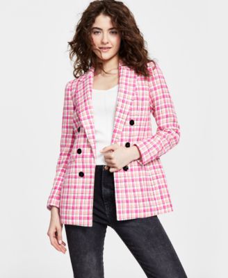 Bar III - Women's Plaid Tweed Double-Breasted Blazer