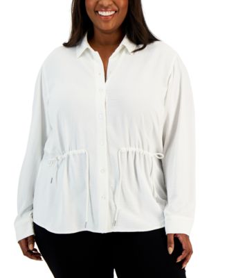 Calvin Klein - Plus Size Drawstring-Waist Button-Front Top