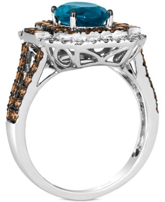Deep Sea Blue Topaz (1-3/4 ct. t.w.) & Diamond (1-1/4 ct. t.w.) Halo Ring in 14k White Gold