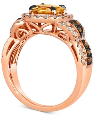 Cinnamon Citrine (1-7/8 ct. t.w.) & Diamond (1-1/20 ct. t.w.) Halo Ring in 14k Rose Gold