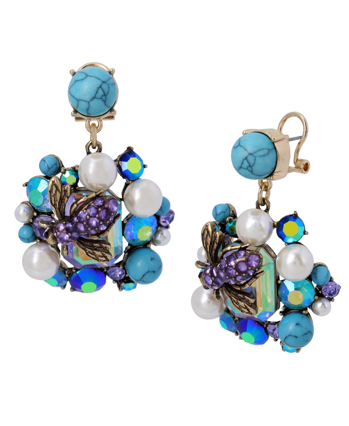 Betsey Johnson Genuine Semi - Precious Turquoise Stone Cluster Drop Earrings