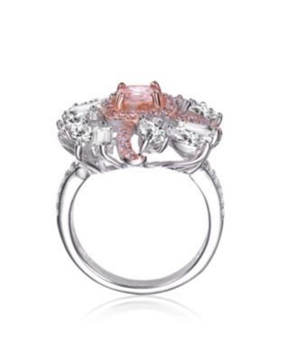 Sterling Silver White Gold and Rose Gold Plated with Pink and Clear Cubic Zirconia Cluster Ring