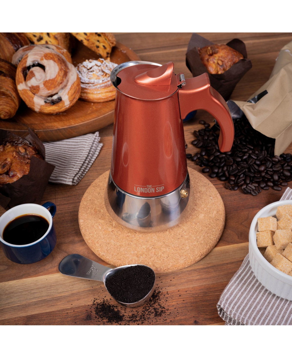 London Sip Stainless Steel Espresso Maker 10-cup In Copper