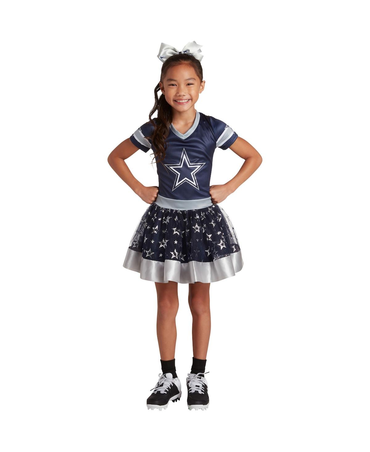 JERRY LEIGH BIG GIRLS NAVY DALLAS COWBOYS TUTU TAILGATE GAME DAY V-NECK COSTUME