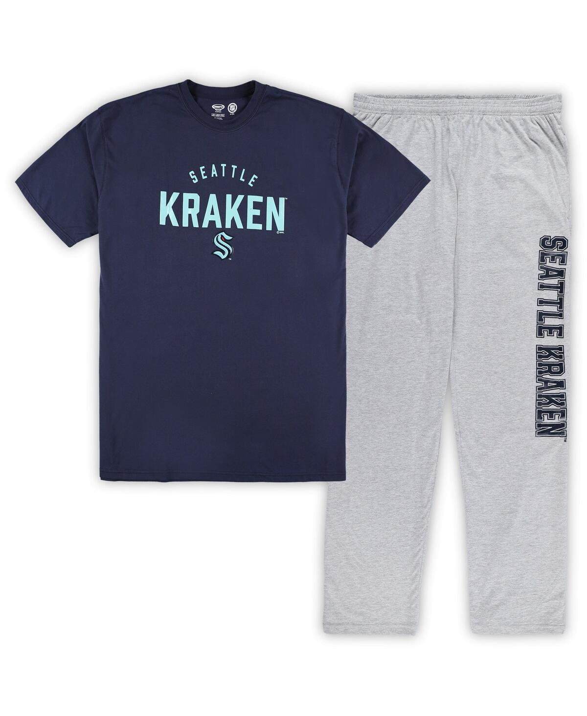 Profile Men's Seattle Kraken Navy, Heather Gray Big And Tall T-shirt And Pants Lounge Set In Navy,heather Gray