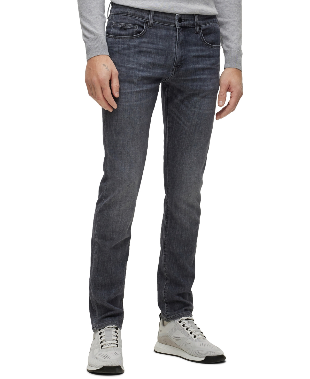 Hugo Boss Boss By  Men's Slim-fit Jeans In Lightweight Gray Comfort-stretch Denim In Medium Gray