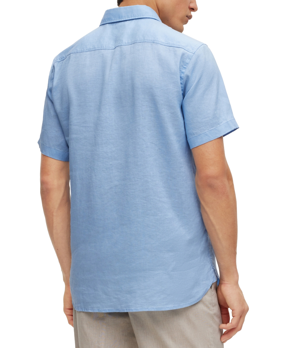 Shop Hugo Boss Boss By  Men's Slim-fit Short-sleeved Shirt In Stretch-linen Chambray In Open Blue