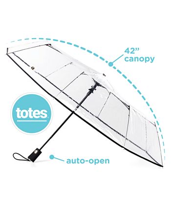 Totes - 3-Section Auto-Open Clear Umbrella