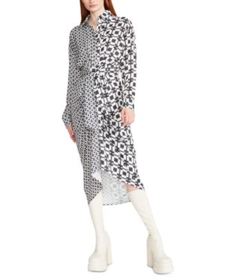 Steve Madden - Women's Sula Mixed-Print Tie-Front Satin Midi Shirtdress