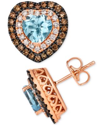 Sea Blue Aquamarine (1-3/8 ct. t.w.) & Diamond (3/4 ct. t.w.) Heart Stud Earrings in 14k Rose Gold