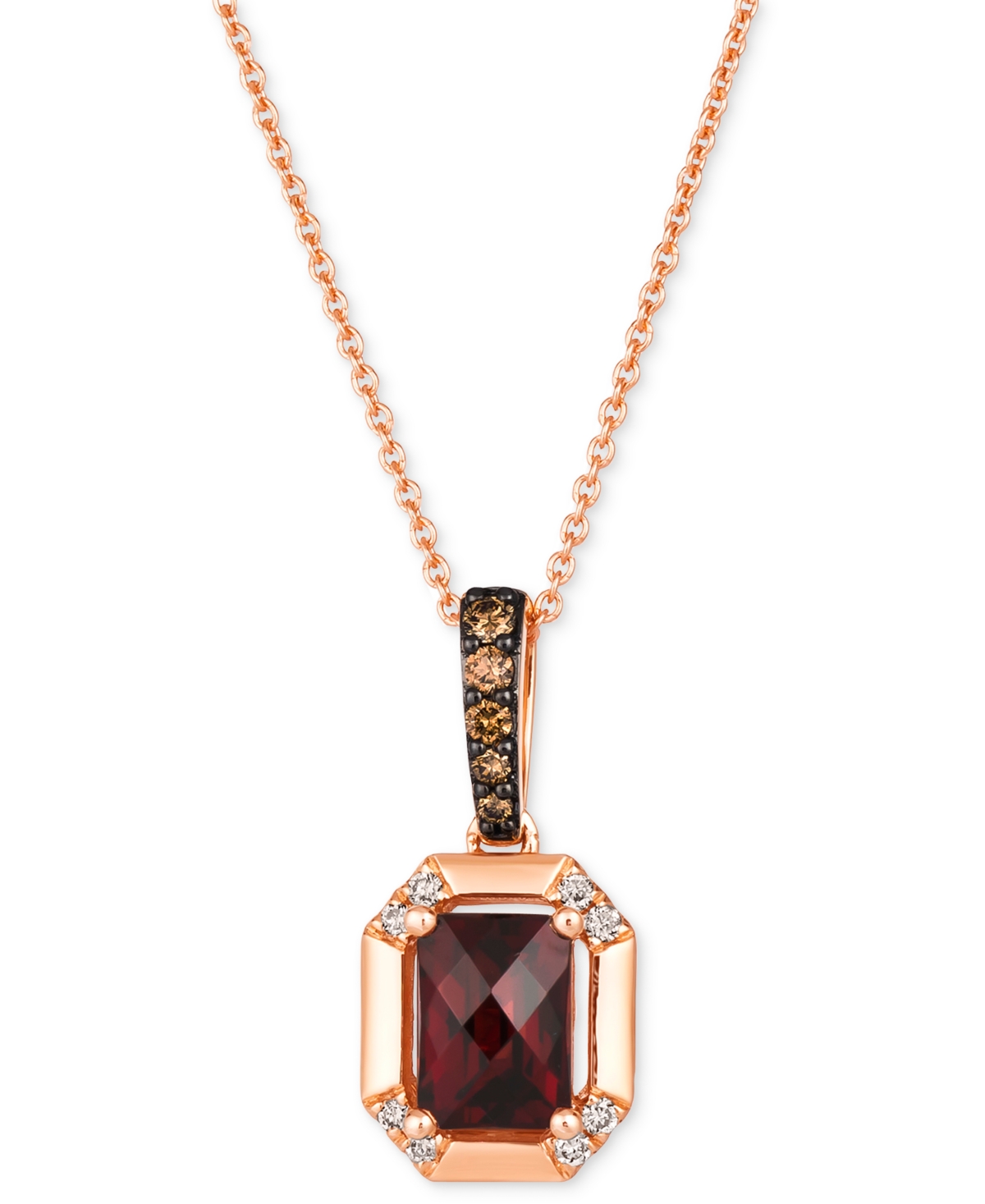 Pomegranate Garnet (1-3/8 ct. t.w.) & Diamond (1/8 ct. t.w.) Pendant Necklace in 14k Rose Gold, 18" + 2" extender