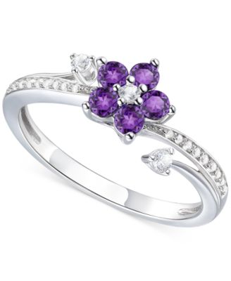 3-Pc. Set Amethyst (1 ct. t.w.) & Lab-Grown White Sapphire (3/8 ct. t.w.) Flower Pendant Necklace, Stud Earrings, & Ring in Sterling Silver (Also in Additional Gemstones)