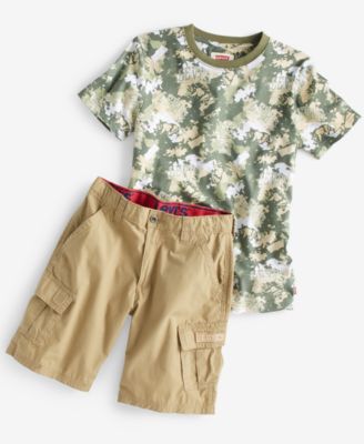 Levi's Levis Big Boys Arch Logo T Shirt Adjustable Waistband Cargo Pocket Shorts Separates In Green