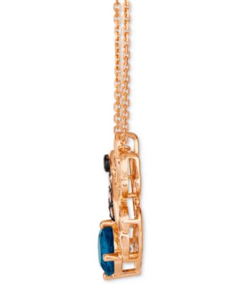 Deep Sea Blue Topaz (1-3/8 ct. t.w.) & Diamond (1/3 ct. t.w.) Hummingbird Pendant Necklace in 14k Rose Gold, 18" + 2" extender