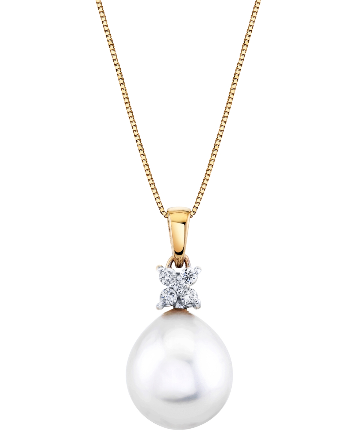 Macy's Cultured Freshwater Pearl (11mm) & Diamond (1/10 Ct. T.w.) 18" Pendant Necklace In 14k Gold