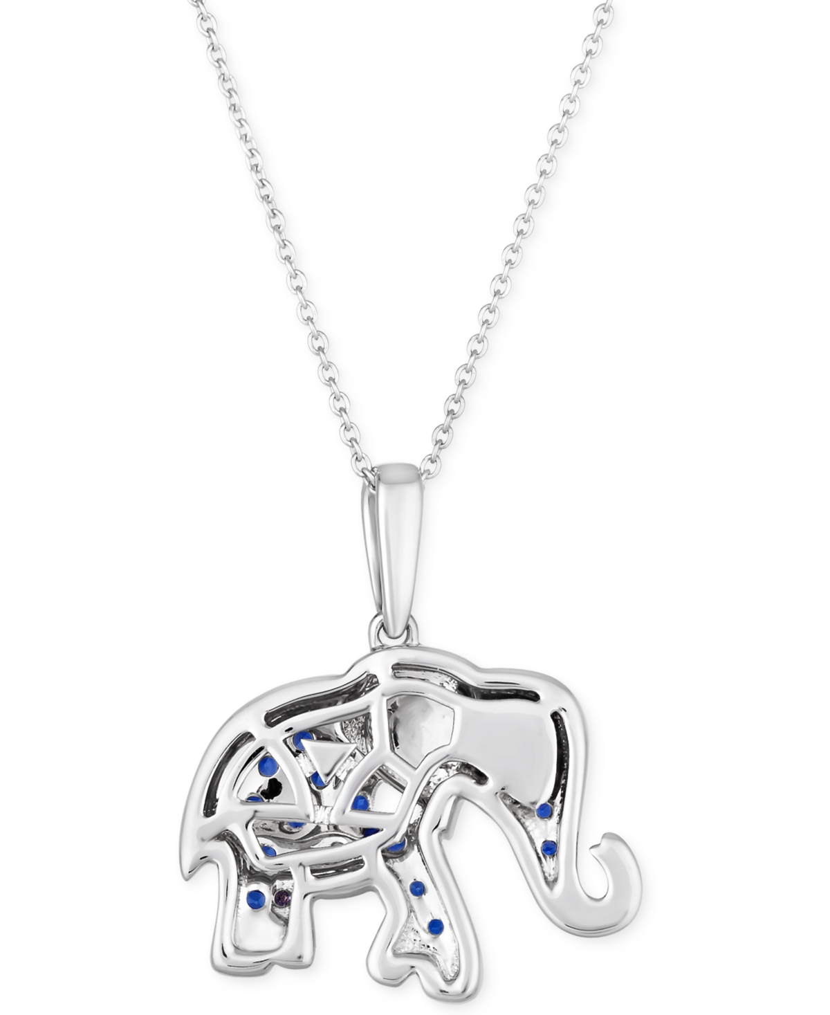 Le Vian Blueberry Sapphire (3/8 ct. t.w.) & Passion Ruby Accent Elephant Pendant Necklace in 14k White Gold, 18