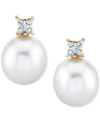 Cultured Freshwater Pearl (9mm) & Diamond (1/10 ct. t.w.) Stud Earrings in 14k Gold