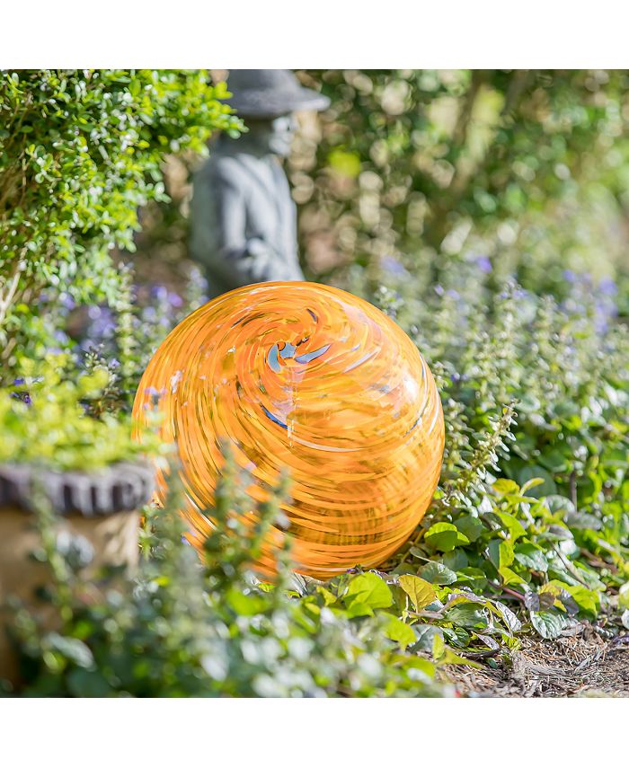 Evergreen 10" Art Glass Yellow Swirl Gazing Ball with Stand Garden and Yard Decor Macy's
