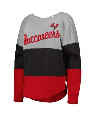 Women's Heathered Gray, Red Tampa Bay Buccaneers Outfield Deep V-Back Pullover Sweatshirt