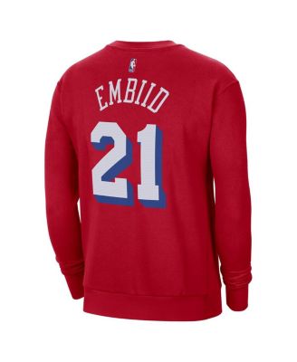 Men's Joel Embiid Red Philadelphia 76ers Statement Name and Number Pullover Sweatshirt