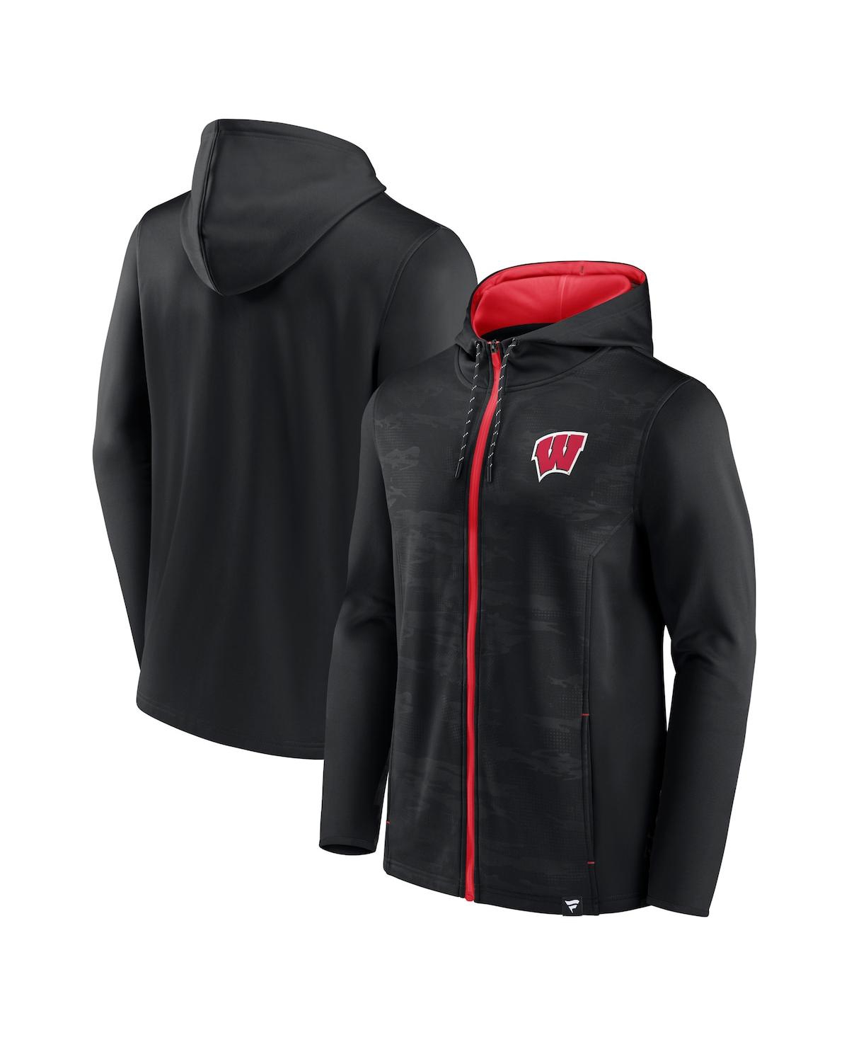 Men's Fanatics Black Wisconsin Badgers Ball Carrier Full-Zip Hoodie - Black