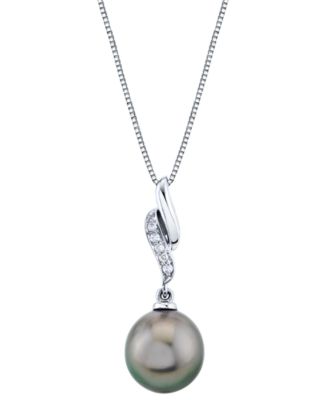 Macy's - Cultured Tahitian Pearl (9mm) & Diamond Accent 18" Pendant in 14k White Gold