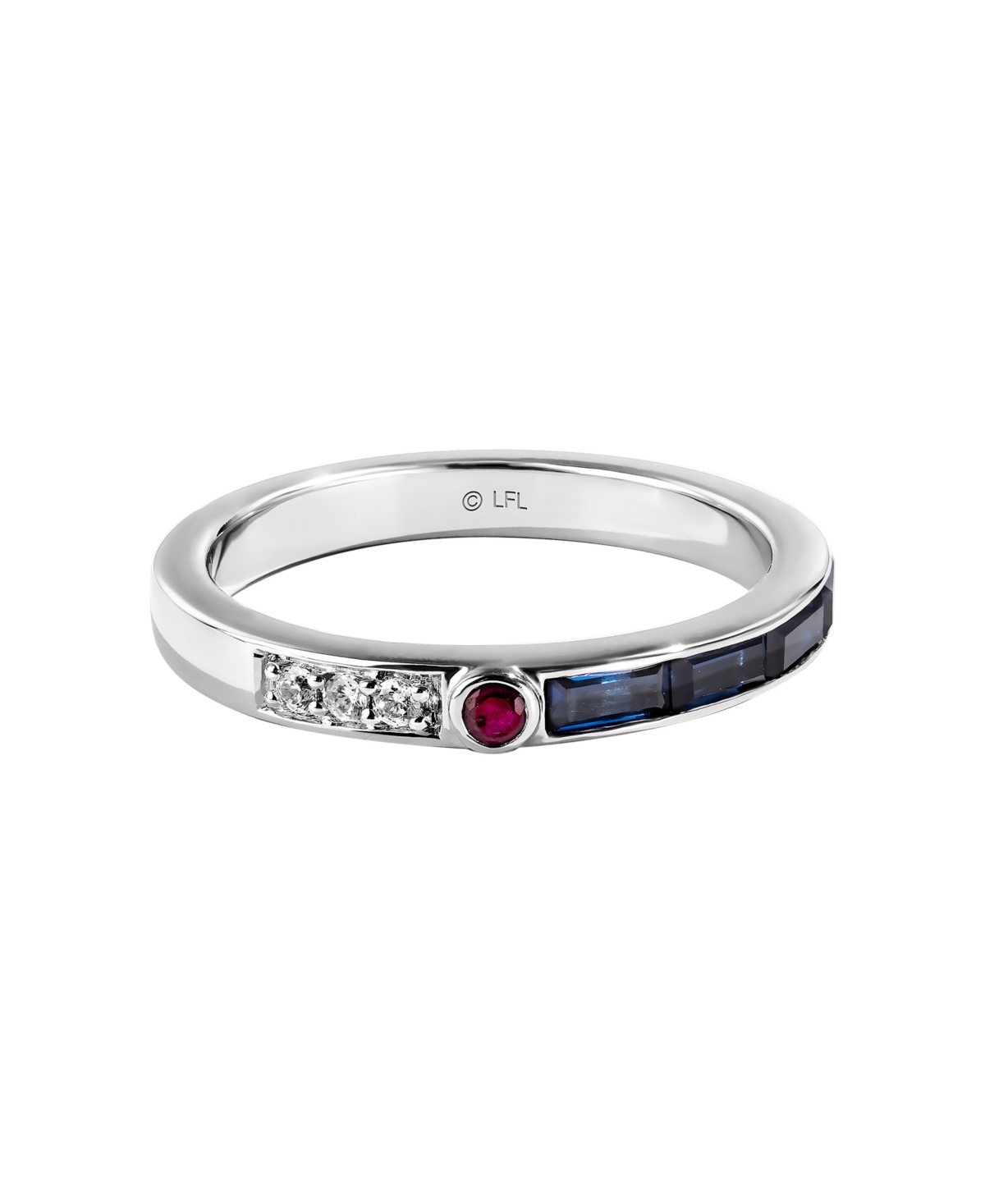 R2 Series Diamond Accent Garnet and Blue Sapphire Ring (1/20 ct. t.w.) in 14K Gold - White Gold