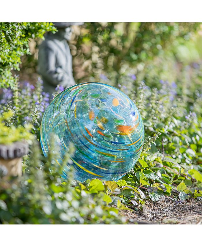 Evergreen 10" Art Glass Turquoise Swirl Gazing Ball with Stand Garden and Yard Decor Macy's