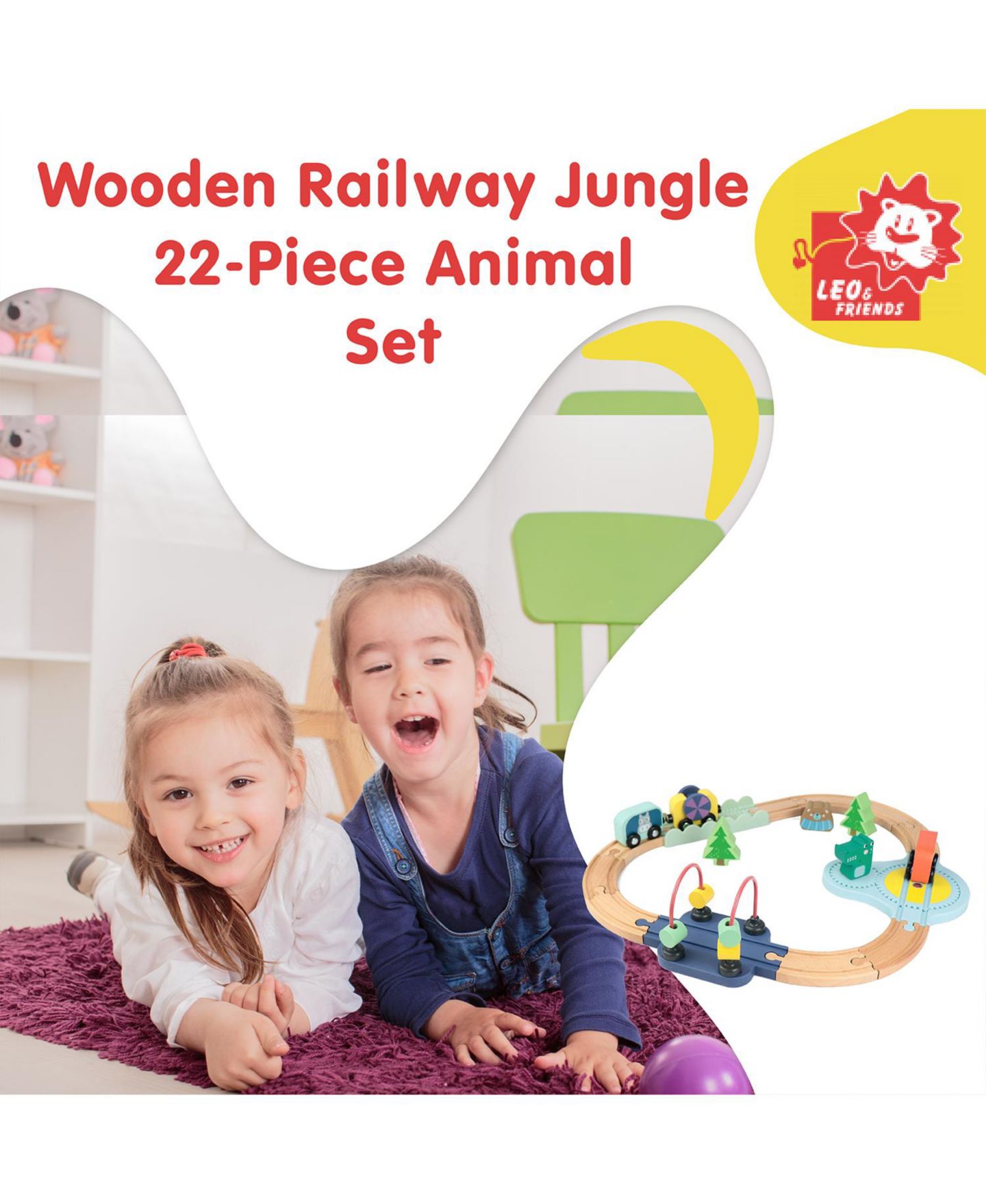 Детские игрушки Leo & Friends Wooden Railway Jungle 22-Piece Animal Set — фото 2