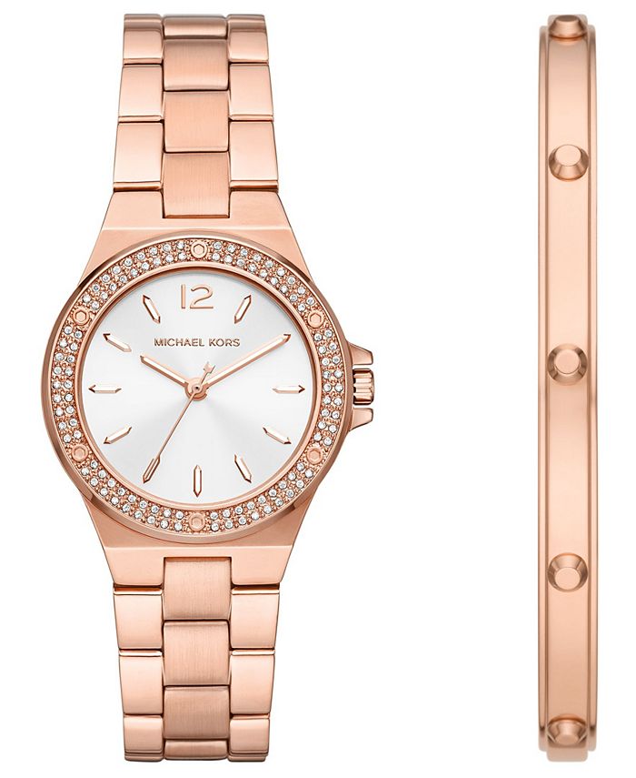 Michael Kors Women's Lennox Three-Hand Rose Gold-Tone Stainless Steel Watch  33mm and Bracelet Set, 2 Pieces & Reviews - All Watches - Jewelry & Watches  - Macy's