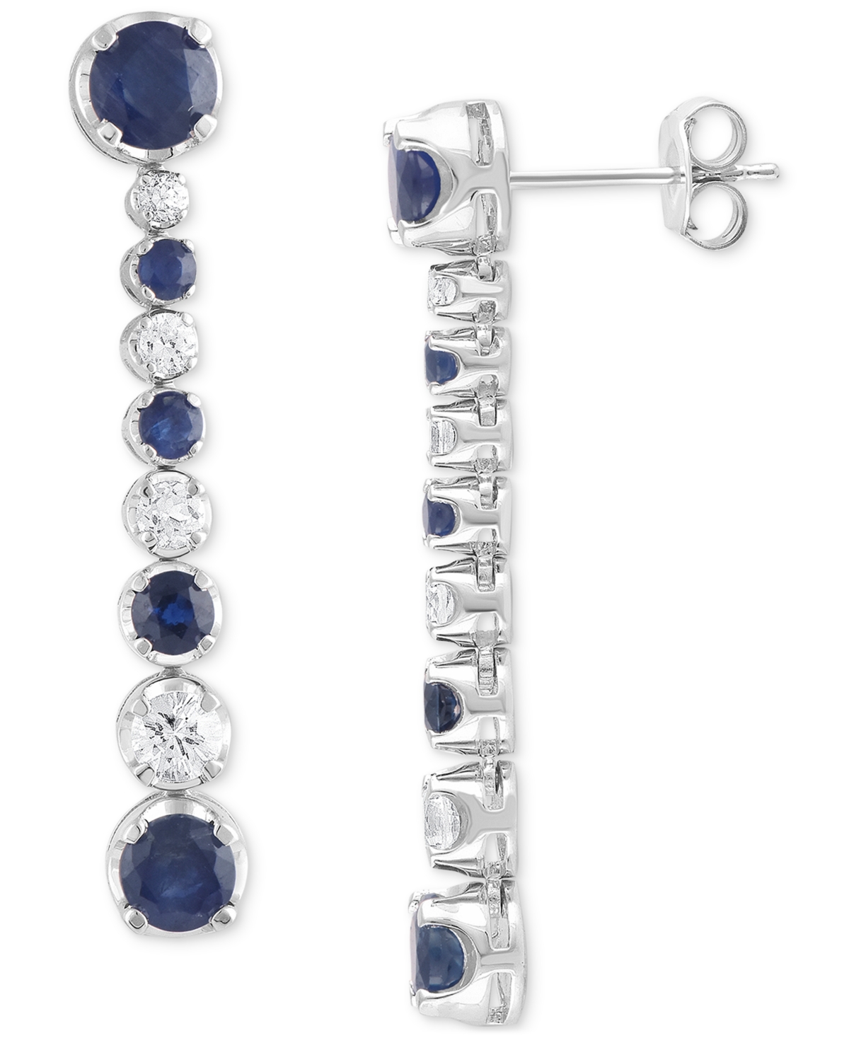 Macy's Sapphire (3-1/6 Ct. T.w.) & White Sapphire (1 Ct. T.w.) Linear Drop Earrings In 14k White Gold