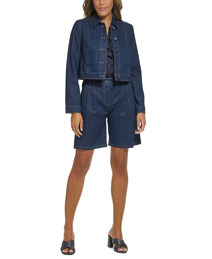 Women's Crepe Three-Button Tie-Collar Jacket & Slim Pencil Skirt Suit