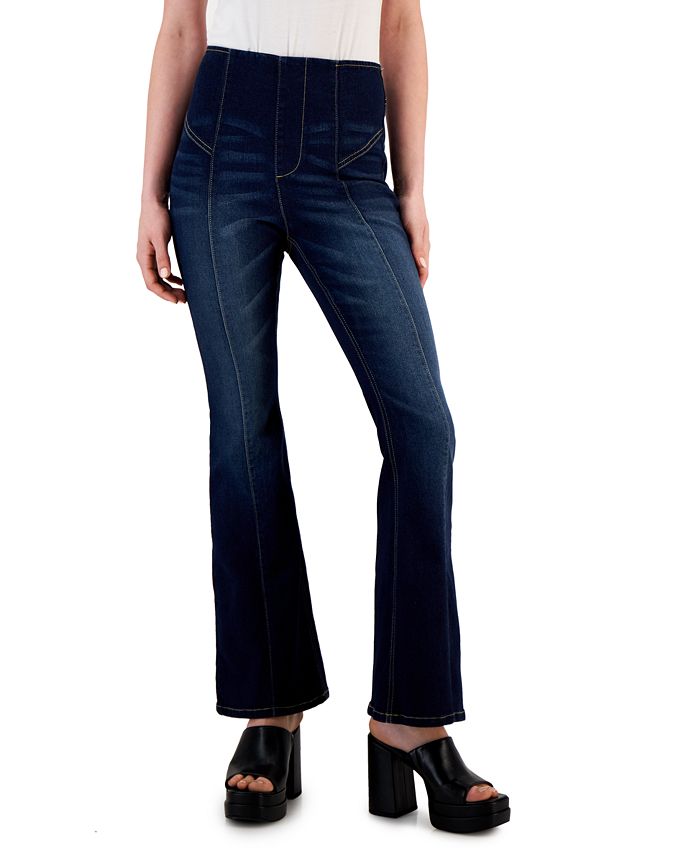 Tinseltown Women's Seamed Pull-On Flare-Leg Denim Jeans - Macy's