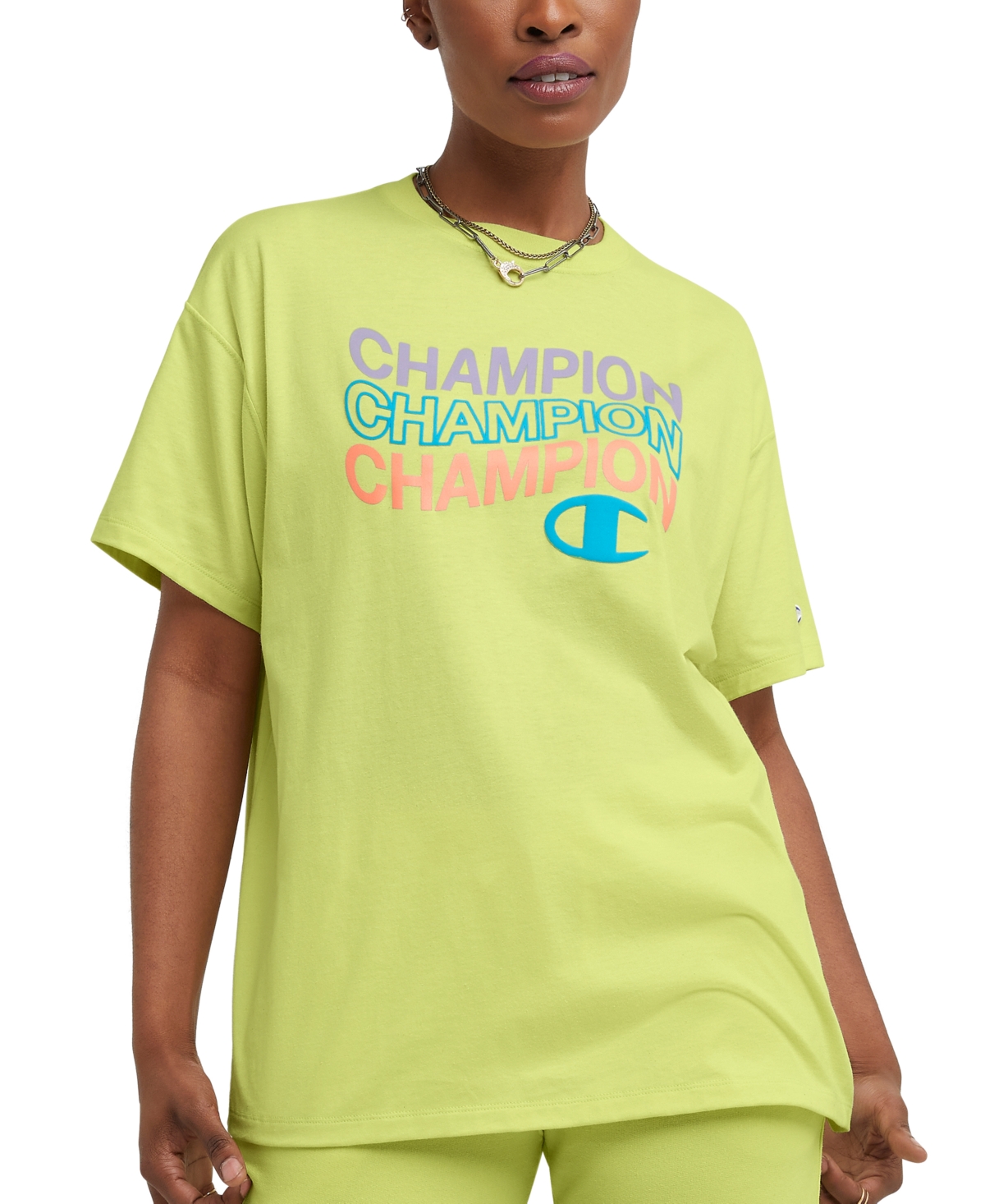 Champion Women's Classic Oversized Crewneck Logo Tee In Frozen Lime
