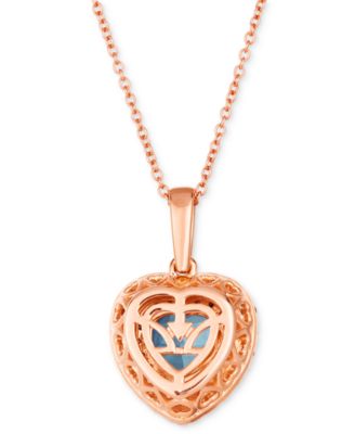 Sea Blue Aquamarine (1-1/10 ct. t.w.) & Diamond (5/8 ct. t.w.) Heart Halo Pendant Necklace in 14k Rose Gold, 18" + 2" extender