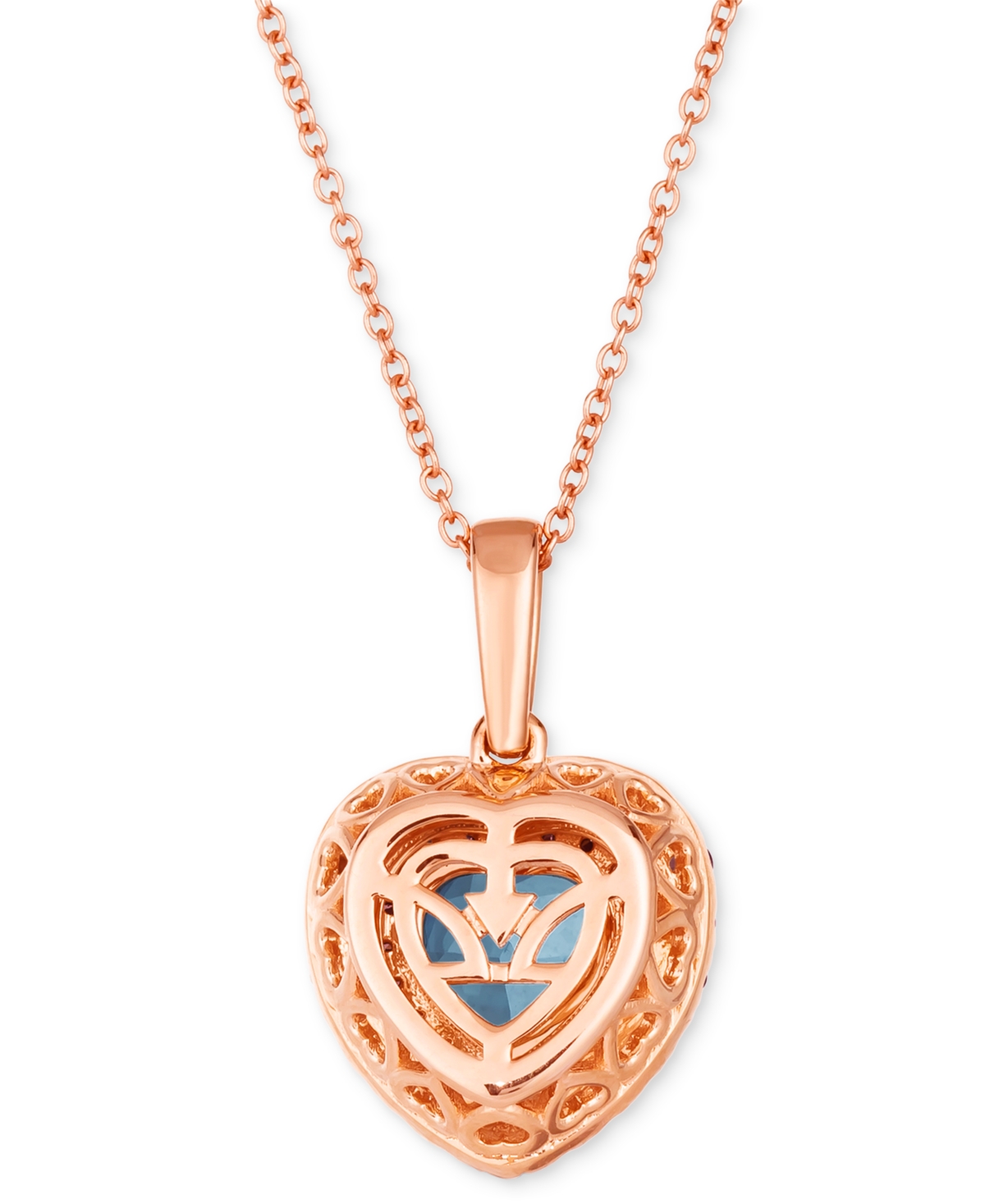 Le Vian Sea Blue Aquamarine (1-1/10 Ct. T.w.) & Diamond (5/8 Ct. T.w.) Heart Halo Pendant Necklace In 14k Ro In Multi