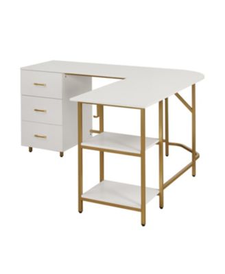 Wood L-Shape Home Office with Storage Two-Tone Desk
