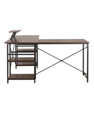Wood L-Shape with Storage Shelves Industrial Desk