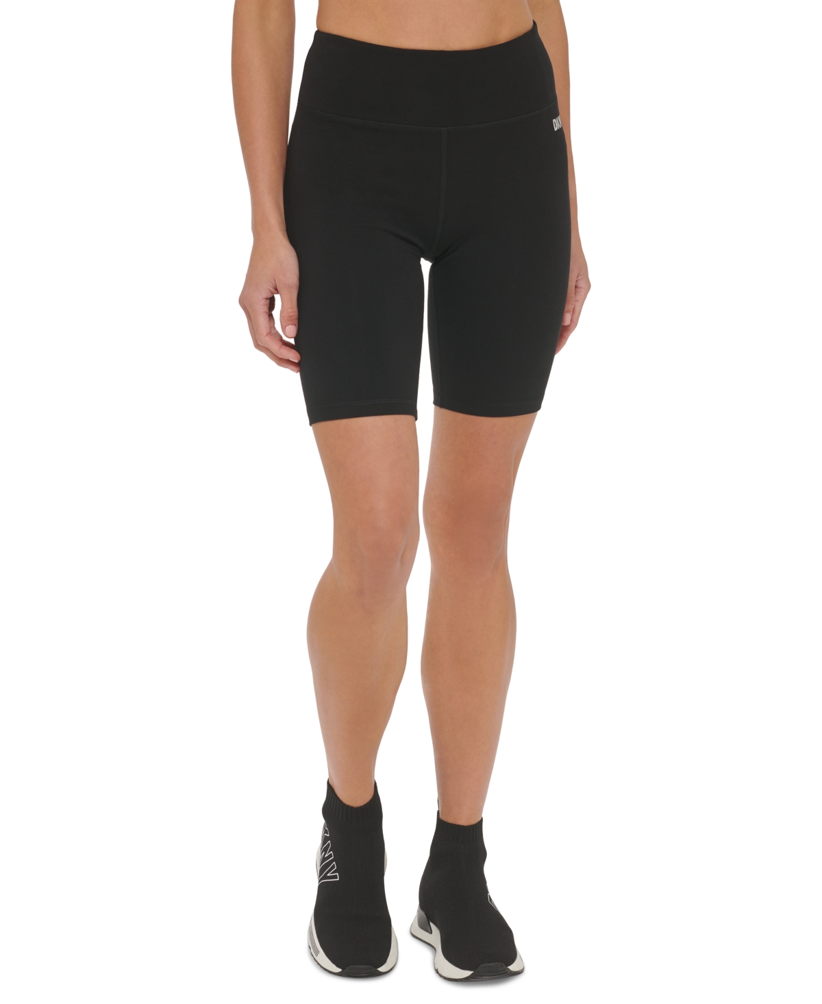 Dkny Sport Women's High Waist Metallic Logo Print Bicycle Shorts